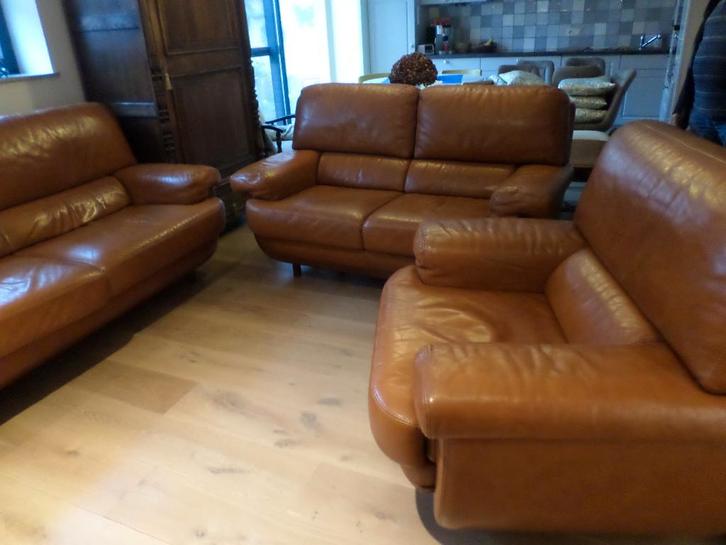 Lederen salon, Huis en Inrichting, Zetels | Complete zithoeken, Gebruikt, Leer, Ophalen