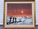 huile sur toile paysage enneige signe maurice waeterloos, Ophalen of Verzenden