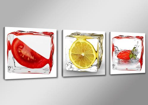 Wanddecoratie 3-luik Fruit ijsblokes 3 x 50cm, Huis en Inrichting, Woonaccessoires | Wanddecoraties, Nieuw, Ophalen of Verzenden