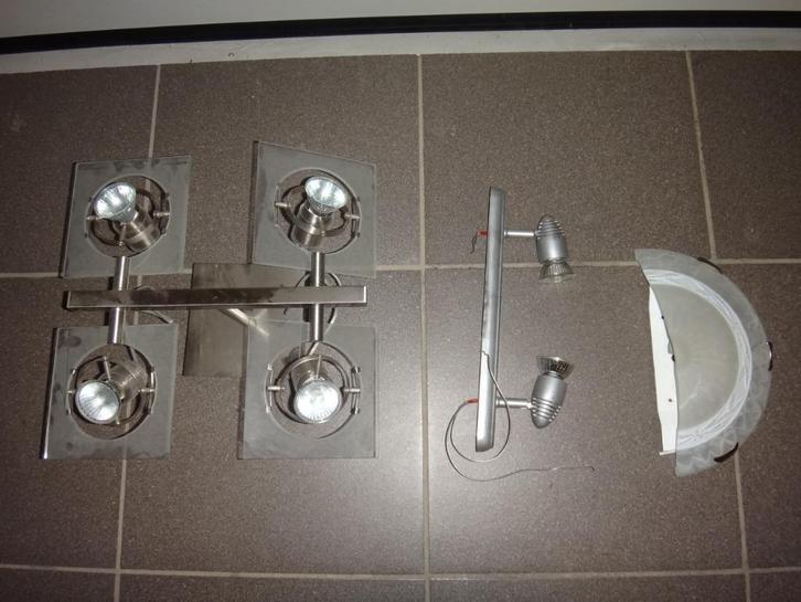 Verlichting, spots, schilderijen, Huis en Inrichting, Lampen | Plafondlampen, Gebruikt, Glas, Metaal, Ophalen