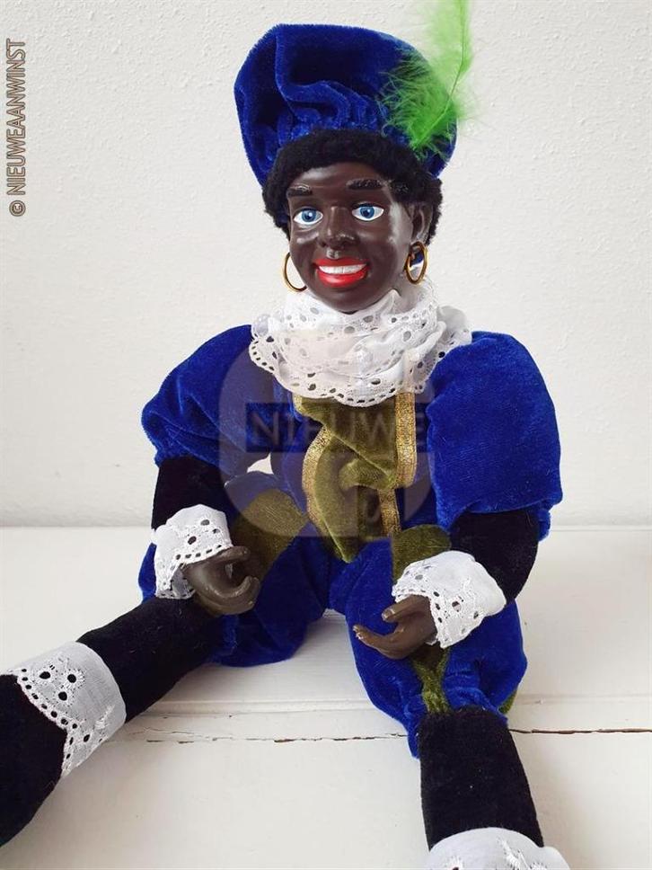Authentieke etalage zwarte Piet pop - 45cm, blauw/groen, Diversen, Sinterklaas, Verzenden