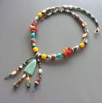 Ketting voor dames in echte turkooizen en keramische hanger, Blauw, Nieuw, Ophalen of Verzenden, Steen of Mineraal