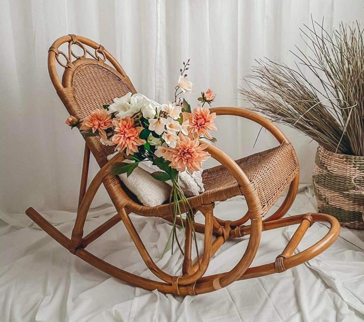 Schommelstoel, Huis en Inrichting, Stoelen, Gebruikt, Eén, Riet of Rotan, Bruin, Ophalen