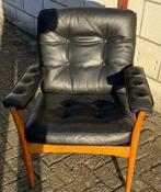 Vintage fauteuil / zetel Göte Mobler zwart leer, Huis en Inrichting, Ophalen, Gebruikt, Hout