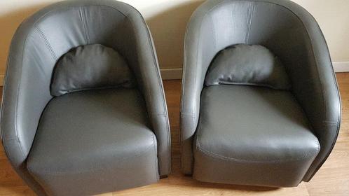 Fauteuils de salon en cuir gris, Huis en Inrichting, Fauteuils, Zo goed als nieuw, Leer, Ophalen of Verzenden