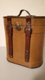 Vintage leder beklede houten draagtas voor 2 flessen wijn, Ophalen of Verzenden, Gebruikt, Zonder inhoud