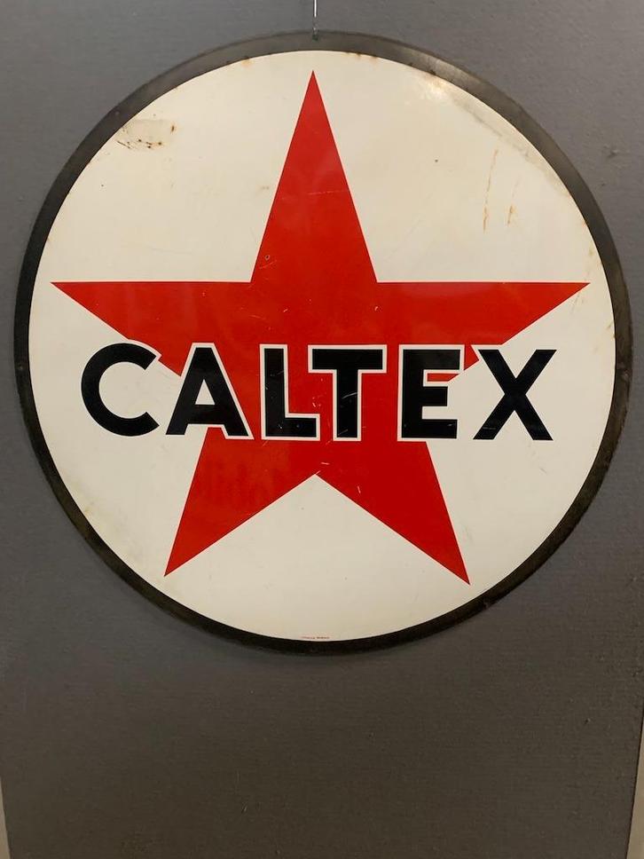 Origineel oud emaille Caltex reclamebord XXL 100cm, Verzamelen, Merken en Reclamevoorwerpen, Gebruikt, Reclamebord, Ophalen