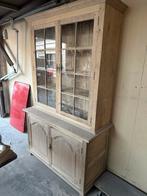 Eiken barkast met glazen deuren gezandstraald, Huis en Inrichting, Ophalen, 100 tot 150 cm, Eikenhout, 150 tot 200 cm