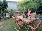 Nieuwe teakhouten opvouwbare tafel met 4 stoelen, Tuin en Terras, Ophalen of Verzenden, Zo goed als nieuw