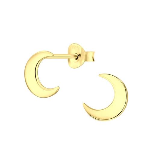 Oorbellen 14kt verguld zilver maantje - OP=OP!, Handtassen en Accessoires, Oorbellen, Nieuw, Knopjes of Stekers, Zilver, Goud