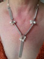 Metalen dames halsketting met nep-parels, Handtassen en Accessoires, Kettingen, Wit, Ophalen of Verzenden, Steen of Mineraal, Verstelbaar