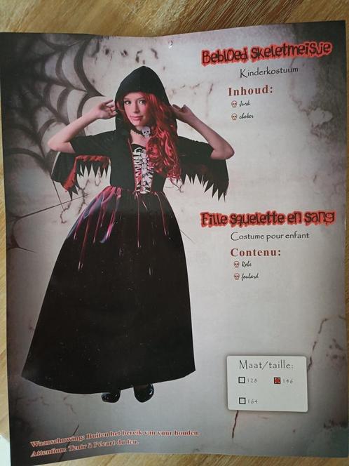 Verkleedkleding:Skeletmeisje maat 8-10 jaar., Kinderen en Baby's, Carnavalskleding en Verkleedspullen, Gebruikt, Meisje, 134 t/m 140