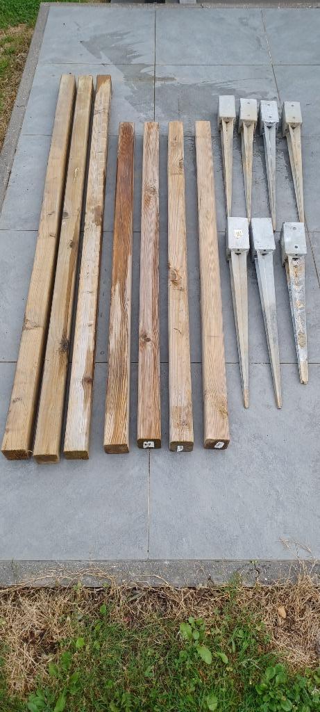 Palen + paalhouders, Tuin en Terras, Palen, Balken en Planken, Gebruikt, Palen, Ophalen