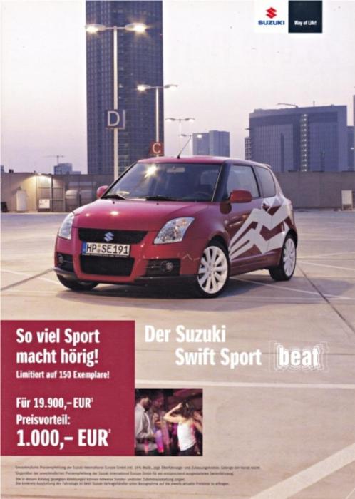 Brochure Suzuki Swift Sport Beat 08-2007 DUITSLAND, Boeken, Auto's | Folders en Tijdschriften, Zo goed als nieuw, Overige merken