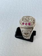 Zilveren ring met diamanten en robijnen, Ophalen, Zo goed als nieuw, Zilver, Zilver