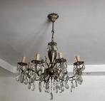 Luster met glazen kristallen, Huis en Inrichting, Lampen | Kroonluchters, Ophalen, Gebruikt, Metaal