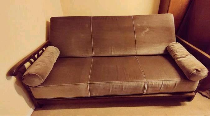 antieke slaapsofa - retro - in stof - bruine kleur, Huis en Inrichting, Zetels | Zetels, Gebruikt, Stof, Ophalen