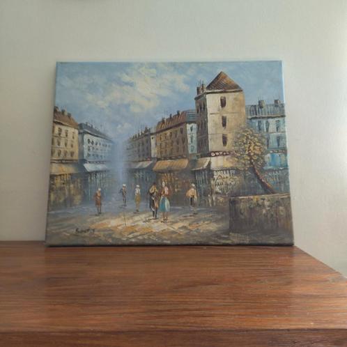 Impressionistisch schilderij straatbeeld van Parijs. Burnett, Antiek en Kunst, Kunst | Schilderijen | Klassiek, Ophalen of Verzenden