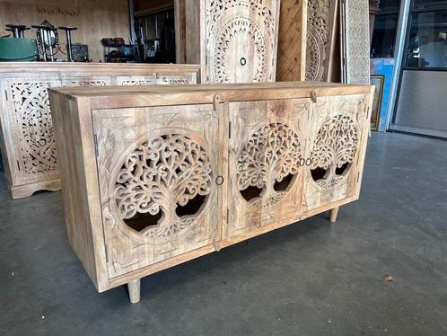 Dressoir Houtsnijwerk Ibiza/Boho uniek exemplaar, Huis en Inrichting, Kasten | Dressoirs, Nieuw, 150 tot 200 cm, 25 tot 50 cm