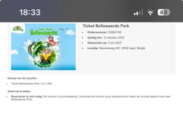 1 ticket Bellewaerde beschikbaar voor biedingen