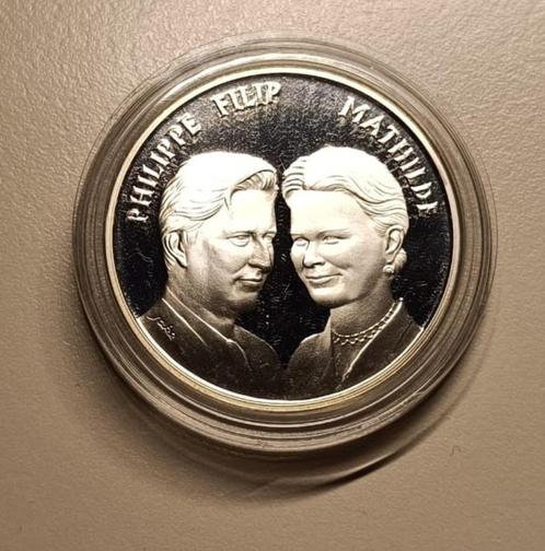 Zeldzaam: Zilveren munt Huwelijk Filip - Mathilde (1999), Postzegels en Munten, Munten | België, Setje, Zilver, Zilver, Ophalen