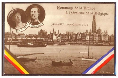 Z/W postkaart 'Hommage de la France à l'héroïsme..' 1914, Verzamelen, Postkaarten | Themakaarten, Ongelopen, Voor 1920, Politiek en Historie