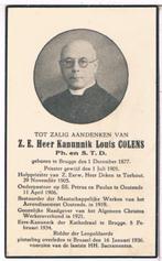 Z.H. Heer Kanunnik Colens Louis.° Brugge 1877 † Brussel 1936, Collections, Images pieuses & Faire-part, Enlèvement ou Envoi, Image pieuse