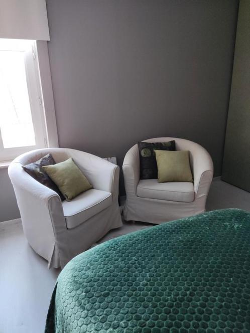 Zo goed als nieuw, 2 beige fauteuils, Huis en Inrichting, Fauteuils, Zo goed als nieuw, 75 tot 100 cm, Minder dan 75 cm, Ophalen