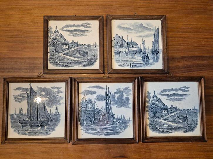 Set van 5 vintage Belgische tegels met Hollandse taferelen, Antiek en Kunst, Antiek | Wandborden en Tegels, Ophalen