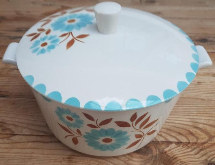 Franse terrine met Frans blauwe bloemen en bruine bladeren, Huis en Inrichting, Keuken | Servies, Gebruikt, Overige typen, Overige stijlen