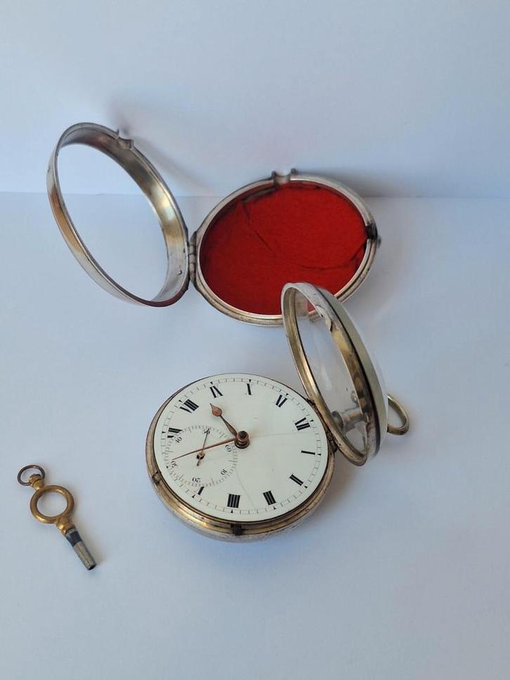 Antiek vroeg 19e eeuws Spillegang zakhorloge, Antiek en Kunst, Antiek | Zilver en Goud, Zilver, Ophalen of Verzenden