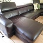 Hoeksalon leder met electrische relax en vaste longchair, Huis en Inrichting, Ophalen, Gebruikt