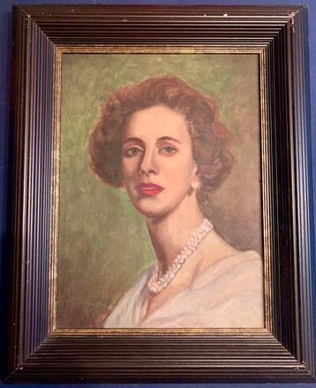 Portret koningin Fabiola - olie op doek beschikbaar voor biedingen