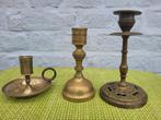 Set van 3 gele koperen kaarsen/kandelaars, Ophalen of Verzenden