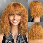Pruik schouderlang bob model met wave slagen saffraan geel, Verzenden, Nieuw