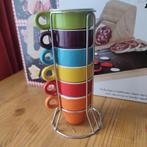 EXPRESSO - 6 mini tasses Colorées + support métal, Maison & Meubles, Enlèvement ou Envoi, Comme neuf, Autres styles, Porcelaine