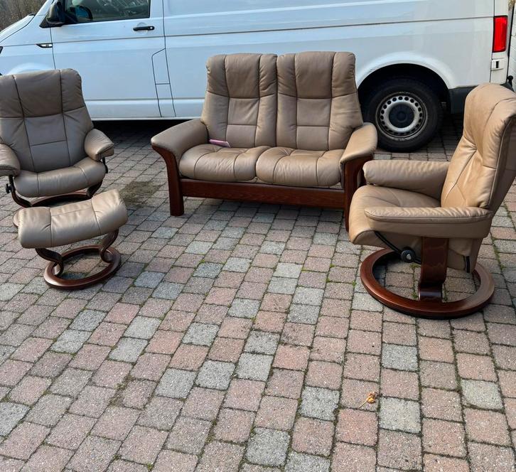 Luxe stressless set, bijna nieuw! Nieuwprijs €6490!, Huis en Inrichting, Zetels | Complete zithoeken, Zo goed als nieuw, Leer