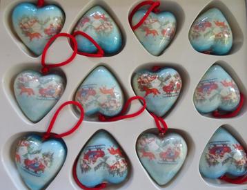 Kerst vintage hangversieringen: 12 hartjes (5 cm hoog) beschikbaar voor biedingen