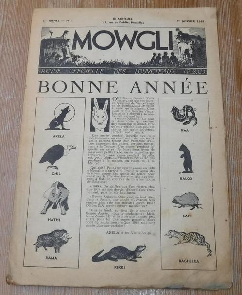 Mowgli 1 de 1949 avec 2 dessins Franquin FSC scout Spirou, Collections, Personnages de BD, Utilisé, Autres types, Gaston ou Spirou