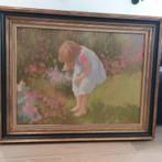 Schilderij op doek - Meisje in tuin, Antiek en Kunst, Ophalen