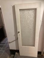 Antieke witte binnendeur met gehamerd glas, Ophalen, Gebruikt, Glas, Binnendeur
