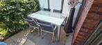 Tuin tafel met glas en stoelen, Tuin en Terras, Tuintafels, Overige materialen, Rechthoekig, Zo goed als nieuw, Ophalen