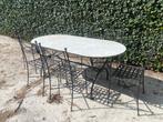 Smeedijzer tuinset met marmerblad voor 6 pers, incl. Kussens, Ophalen, Gebruikt, 6 zitplaatsen, Tuinset