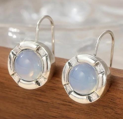 Oorbellen met opaliet 10017Oor, Handtassen en Accessoires, Oorbellen, Nieuw, Hangers, Overige materialen, Zilver, Verzenden