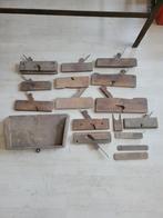 Set van 11 antieke timmermansvliegtuigen en klein dienblad, Antiek en Kunst, Antiek | Gereedschap en Instrumenten, Ophalen of Verzenden