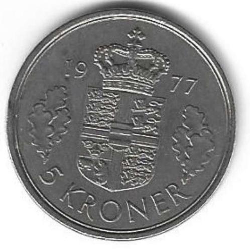 Munten Denemarken 5 Kroner S B 1977 Pr, Timbres & Monnaies, Monnaies | Europe | Monnaies non-euro, Monnaie en vrac, Autres pays