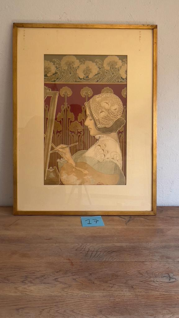 Art Nouveau lithografie "Le Peintre" – Privat Livemont, Antiquités & Art, Art | Lithographies & Sérigraphies, Enlèvement