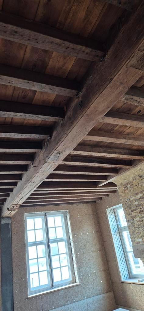 Oude eiken plafond in kinderbalken en moederbalk, Bricolage & Construction, Bois & Planches, Chêne, Enlèvement