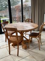 Ronde eiken tafel met 4 unieke stoelen, Huis en Inrichting, Ophalen, Zo goed als nieuw, Rond