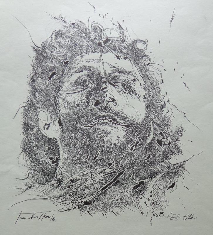 JAN BURSSENS / CHE GUEVARA / ZW-W LITHO / 61x43cm / 1978 VUB, Antiek en Kunst, Kunst | Litho's en Zeefdrukken, Ophalen of Verzenden